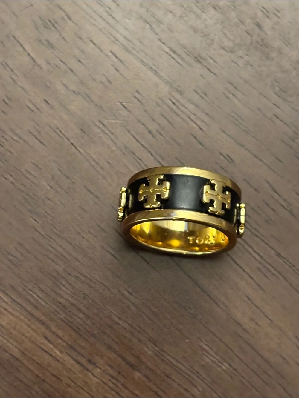 Tory Burch Black Enamel and Gold Logo Band brand new size 7
